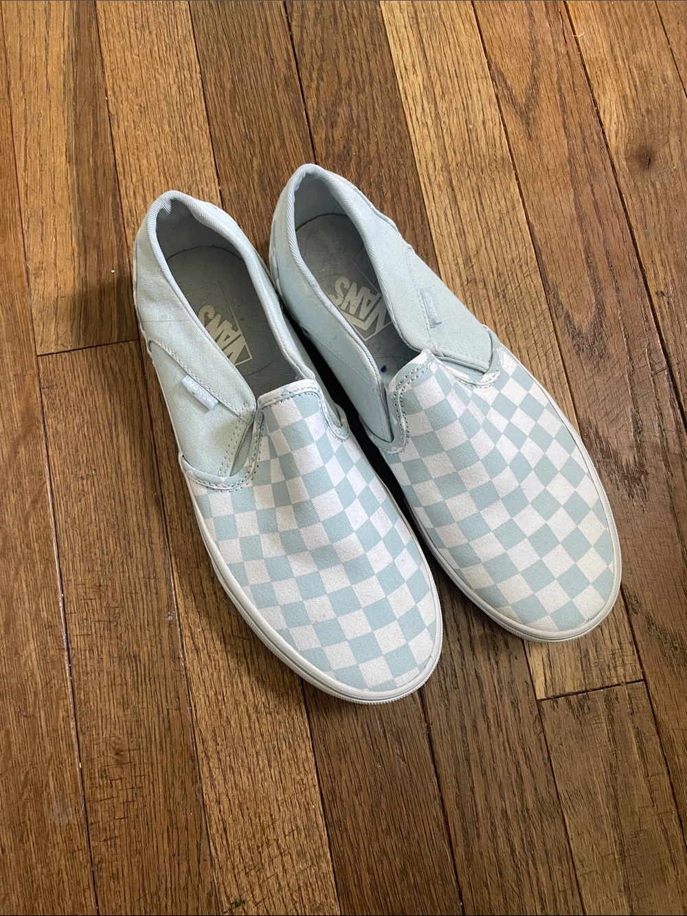 Vans Slip-On Checkerboard Sneakers - Pale Blue & White